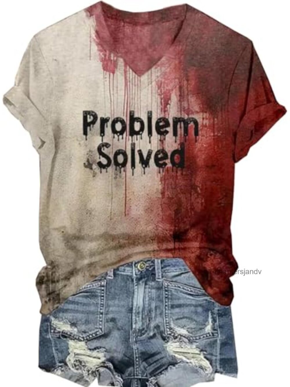 Halloween V-Neck Bloody Graphic Tee Short Sleeve Casual Holiday Top